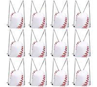 12Pcs Lightweight Polyester Drawstring Sports Backpack Baseball Theme Gym Bag