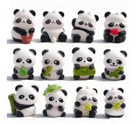 12Pcs Panda Decorazioni per Torta,Panda Mini Figure, Panda Cake Topper, Regalo per Bambini Decorazione per Feste Compleanno, Giocattoli Decorazioni
