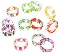 12Pcs Resin Acrylic Fruit Ring Set Finger Cute Stackable Plastic Ring Jewelry For Women Fashion professionals