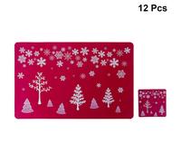 12Pcs Reusable PVC Placemats and Coasters Set Christmas Red Table Mats