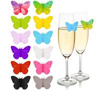 12pcs Segnabicchieri Marcatori per Bicchieri da Vino Riconoscitore di Bicchieri da Vino Farfalla Segnabicchieri Vino in Silicone Marcatori Ciondoli di Bevanda Etichette per Vino, Cocktail, Champagne