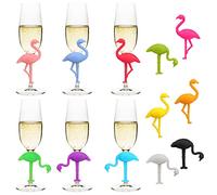 12pcs Segnabicchieri Marcatori per Bicchieri da Vino Riconoscitore di Bicchieri da Vino Flamingo Segnabicchieri Vino in Silicone Marcatori Ciondoli di Bevanda Etichette per Vino, Cocktail, Champagne