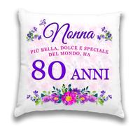 12Print Federa Cuscino regalo NONNA 80 anni. Idea regalo di compleanno e per natale per la nonna. (SOLO FEDERA 40x40) Nonna bella 80 anni