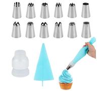 12pz Beccucci Grandi per Pasticceria con Adattatore e Sac à Poche, in Acciaio Inox Riutilizzabili con Forme Multiple Strumenti Decorare Torte per Cupcake Biscotti Pasta Frolla e Prodotti Forno