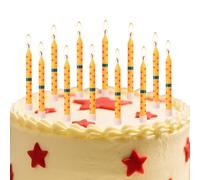 12pz Candeline Compleanno Anime, Stelle Gialle e Rosse Stampate Torte di Compleanno Decorazione per Torte con 7 Palline di Stelle per Ragazzo e Marito