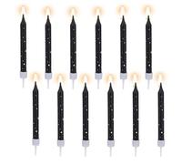 12pz Candeline per Torta di Compleanno, Nere Lunghe e Sottili a Tema Galassia Spazio Cupcake Bambini Simpatiche Candele a Tema Cartone Animato per Feste di Compleanno