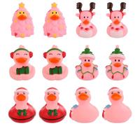 12pz di Paperelle di Gomma Rosa Natalizie, Anatre di Gomma Natalizie Paperelle di Gomma Colorate Paperella di Gomma per Vasca da Bagno per Regali di Decorazione per Feste di Natale(Stile 2)