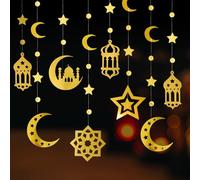 12pz Festone Ghirlande Oro con Stelle Luna per Eid Mubarak Ramadan, Decorazione da Appendere Addobbi Dorati Casa Eid al-Fitr Ramadan