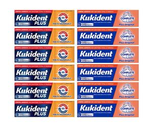 12pz KUKIDENT PLUS & ORIGINAL crema adesiva per dentiere ASSORTITI 35g