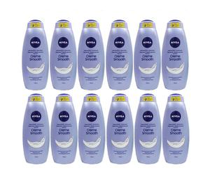 12pz NIVEA Creme Smooth Bagnodoccia con vitamine & oli preziosi 750ml