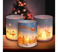 12pz Portacandele da Tavolo Plastica Natale, Paralumi Candele Lanterna Lumini Tealight Copri Candele Plastica con Paesaggio Natale Decorazione Tavolo Natalizie