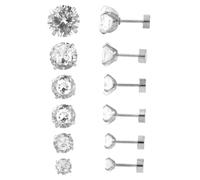 12pz Set di Orecchini Bottone Retro Piatto, 3 mm-8mm Orecchini Bottone Zirconia Acciaio Inossidabile 316 per Donne e Uomini Piercing Multipli Orecchie Sensibili(Argento)