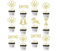 12pz Toppers per Cupcake Zampa di Cane, Glitter Decorazioni per Torta Zampa Lettera Osso di Cucciolo Mini Zampa Decorazioni per Cupcake per Baby Shower Compleanno Ragazzi Ragazze Torte Dessert