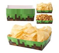 12pz Vassoi per Cibo Feste, Vassoi per Servire Cibo a Tema Pixel Carta Marrone e Verde Impermeabile Antigrasso Snack Perfetti Feste e Decorazioni di Compleanno