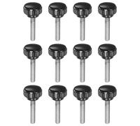 12pz Zigrinate Morsetto Manopole M6 x 30mm Maschio Filettatura 20mm,Nero