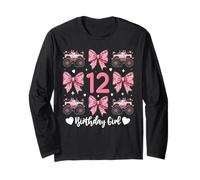 12th Birthday Girl Monster Truck Coquette Bow Maglia a Manica