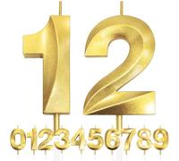 12th Candela di Compleanno Glitterata Oro, 3D Design Candele Numero, Decorazioni Cake Topper, Candela per Torta per Festa di Compleanno, Anniversario di Matrimonio, Baby Shower, Decorazione di Festa