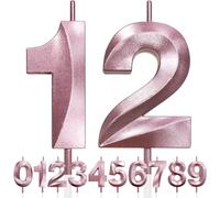 12th Candela di Compleanno Glitterata Oro Rosa, 3D Design Candele Numero, Decorazioni Cake Topper, Candela per Torta per Festa di Compleanno, Anniversario di Matrimonio, Decorazione di Festa