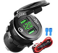 12V / 24V USB Auto Presa Veloce Carica Dual Caricabatteria da Auto USB Caricabatteria da Auto QC 3.0 Ricarica Rapida Impermeabile Auto Adattatore per Moto, Roulotte, Barca, Camion… (Black)