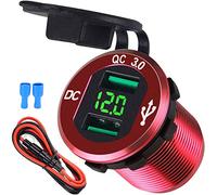 12V / 24V USB Auto Presa Veloce Carica Dual Caricabatteria da Auto USB Caricabatteria da Auto QC 3.0 Ricarica Rapida Impermeabile Auto Adattatore per Moto, Roulotte, Barca, Camion… (Red)