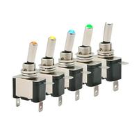 12V DC Toggle Switch Latching 2 Position 3pin ON OFF 20A LED Light Red Green White For Car Auto Boat Truck 5Pcs(5 Colors LED)