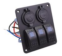12V Interruttore Basculante 3 Blu + Presa di Corrente + Doppia USB Pannello