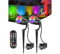 12W RGB Faretti da Giardino picchetto per Natale con Puntale a Terra + Telecomando, Faretto LED Dimmabile Controllo Cambio Colori con Alimentazione Elettrica, Timer Impermeabile per Giardino