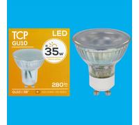 12x 3.5W (=35W) TCP LED GU10 Istantaneo On Faretto Lampadine Bianco Caldo 2700K