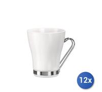 12x Bicchieri Aromateca Oslo In Vetro Opale Bianco Con Manico E Base In Acciaio