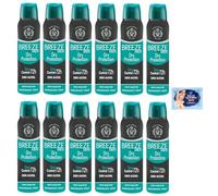 12x BREEZE Deodorante Spray Man Dry Protection, Zero Macchie sulla Pelle, Zero Alcol 150ml + 1 Busta di Talco Felce Azzurra in omaggio da 100g