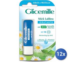12x Bundle Glicemille Stick Labbra Bio Idratante Spf 15 Camomilla & Aloe Vera