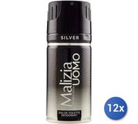 12x Bundle Malizia Deodorante Spray Uomo 150 Ml. Silver