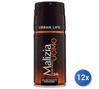 12x Bundle Malizia Uomo Deodorante Spray Ml. 150 Urban
