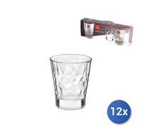 12x Confezioni 3 Bicchieri In Vetro Diamond Liquore cl 08 Trasparente Bormioli