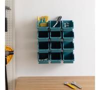 12x Contenitori Impilabili e 4x Binari Pannello Porta Attrezzi da Parete