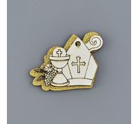 12X CRESIMA COMUNIONE in legno doppio Bianco Oro glitter con Calamita 0Y1A