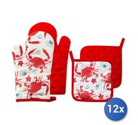 12x H&H Confezioni guanto + presina Coral in cotone e poliestere decorati.