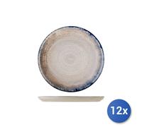 12x H&H Piatti piani Artisanal in stoneware decorato bordo blu cm 27.