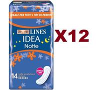 Lines Idea Sottile Notte Anatomico Disteso, 14 assorbenti. Ideale per tutti i tipi di perdite, Assorbenti lunghi per la notte con cuore Lines assorbente, Neutralizza Odori, Ipoallergenico.