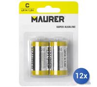 12x Maurer Batteria Super Alcalina Mezza Torcia Conf Pz 2 Volt 1,5 - Lr14