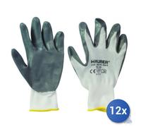 12x Maurer Guanti Bianchi Spalmatura In Nitrile Grigio Misura 8 - M