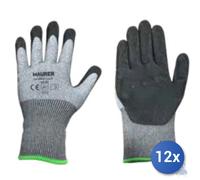 12x Maurer Guanti Filati In Nylon Palmo Nitrile Sabbiato Nero Per Oli E Liquidi