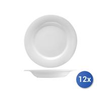 12x Piatti Da Tavola Fondo Firenze In Porcellana Bianca Cm22