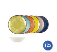 12x Piatti Fondi In Stoneware Caribe, Assortiti, 20,5Cm
