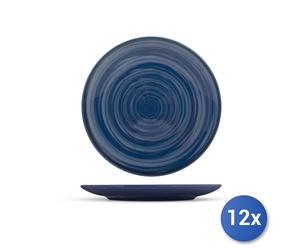 12x Piatti Piani H&H blu in ceramica con dimensioni di cm 27x27x3