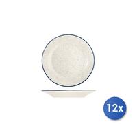 12x Piatto frutta Milos in stoneware avorio filo blu cm 19