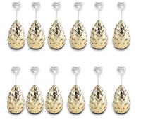 12x Porta bigliettini segnaposto con pinzetta Pigna Oro in Ceramica di Natale, Portabigliettini h. 16 cm x 6 cm cm per cenone, ristorante, tavola Natalizia, Pignetta Mini bomboniera Dorata