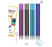12x Refill per Penna Gel Cancellabile - 0,7mm Mine di ricambio per penne [3 Blu 3 Nero 3 Turchese 3 Viola] - Per Studio e Lavoro