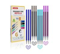 12x Refill per Penna Gel Cancellabile [3x Blu + 3x Nero + 3x Turchese + 3x Viola] - Compatibile con Legami - 0,7mm Inchiostro Termosensibile per Scrittura Creativa