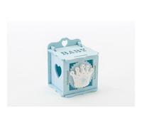 12X Scatola legno portaconfetti CELESTE con corona 5x5x7 cm BOMBONIERA 133T